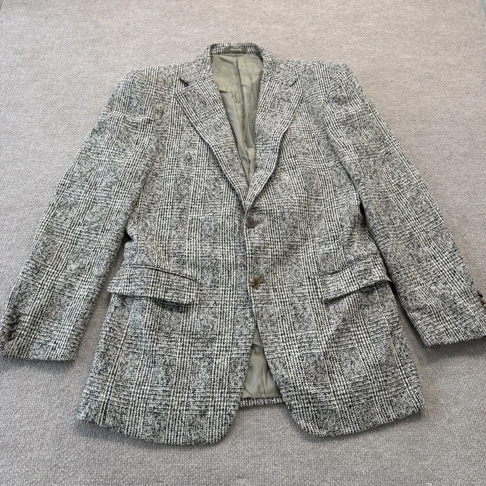 Baldessarini Tweed White Black‎ Brown Lined Wool Blazer Glen Plaid 48 Italy